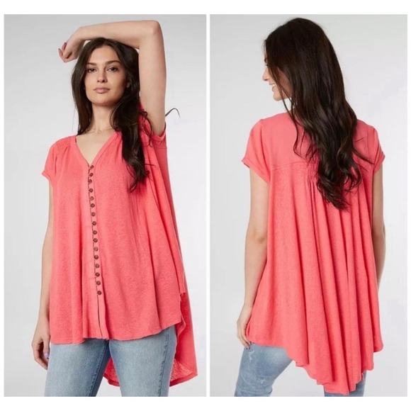 Free People Women's Sz M Azalea Highland Linen Blend Oversized Top Beachy Boho - Picture 1 of 7